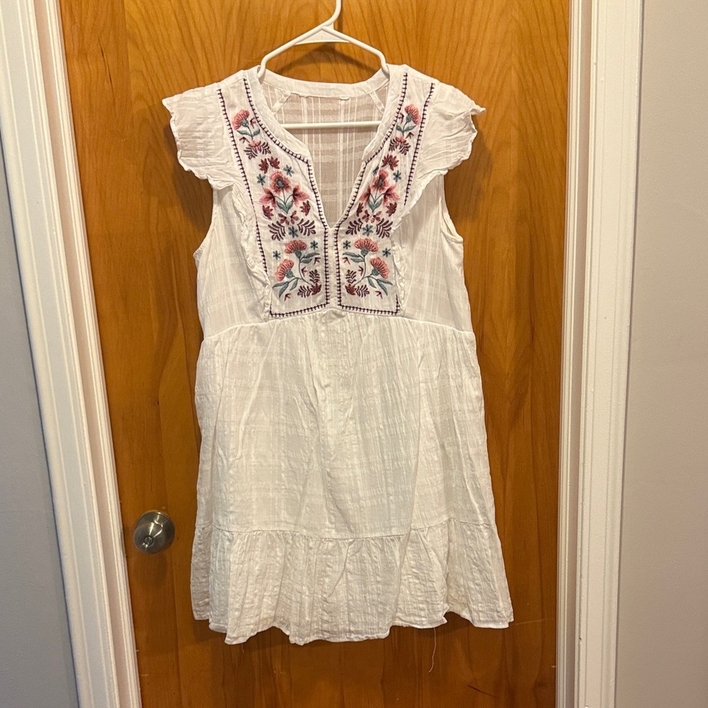 White Embroidered Kids Dress